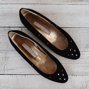 Vintage Valerie Stevens Peekaboo Gold Star + Black Suede Velvet Ballet Flats